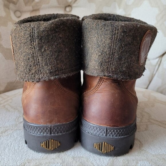 Palladium Pallabrouse Baggy Foldover Leather Boots Felt Lined Lace Up Brown 8.5 - Picture 6 of 14